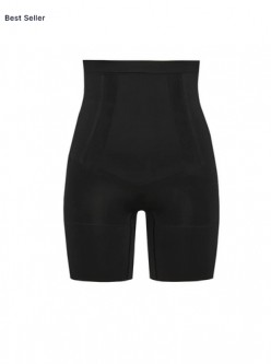 SPANX On Core High-Waisted Mid-Thigh Short by SPANX. Very black.